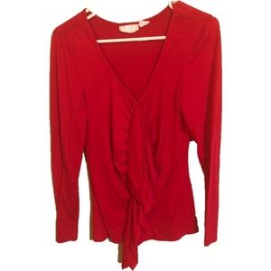 Red Ruffle Flow Ruched Lightweight Long Sleeve Blouse Top Shirt Women’s Medium